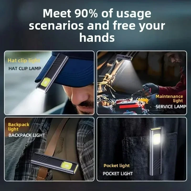1-10pcs Portable EDC Flashlight Rechargeable Torch Charge Magnetic Attraction Warning Strobe 5 Light Modes Pocket Flash Light view 6