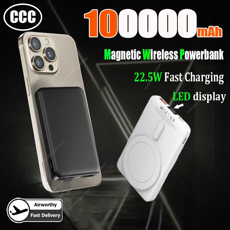 باور بانك لاسلكي مغناطيسي محمول 100000 مللي أمبير في الساعة شحن سريع بطارية خارجية لهاتف Magsafe لهاتف iPhone Samsung Xiaomi 2026