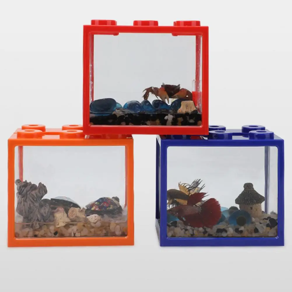 Practical Mini Fish Tank  Stackable Transparent Pet Box  Building Block Design Desktop Mini Aquarium