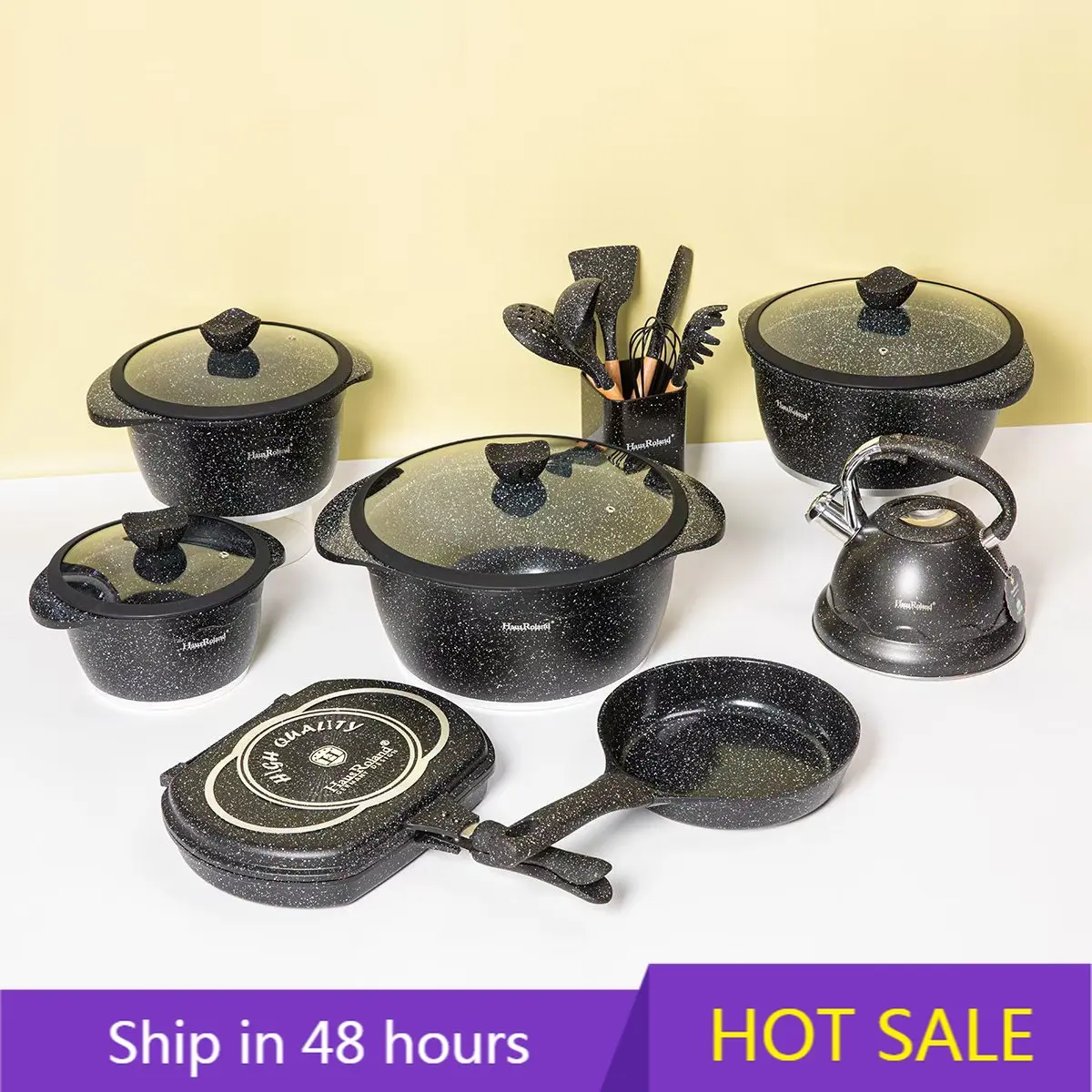 

High Quality Heavy-Duty 20-Piece Camping Cookware Set Luxury Classic Double-Sided Aluminum Non-Stick Mold Pot 7pcs Fry Pan Set