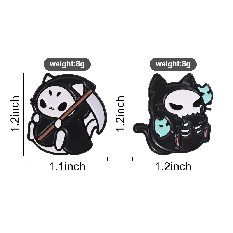 Totenkopf Schwarze Katzen Abzeichen Emaille-Pins Gotische Todeskatzen Pilz-Broschen Gruselige Tiere Halloween-Accessoires Deko-Geschenke – Detail 1