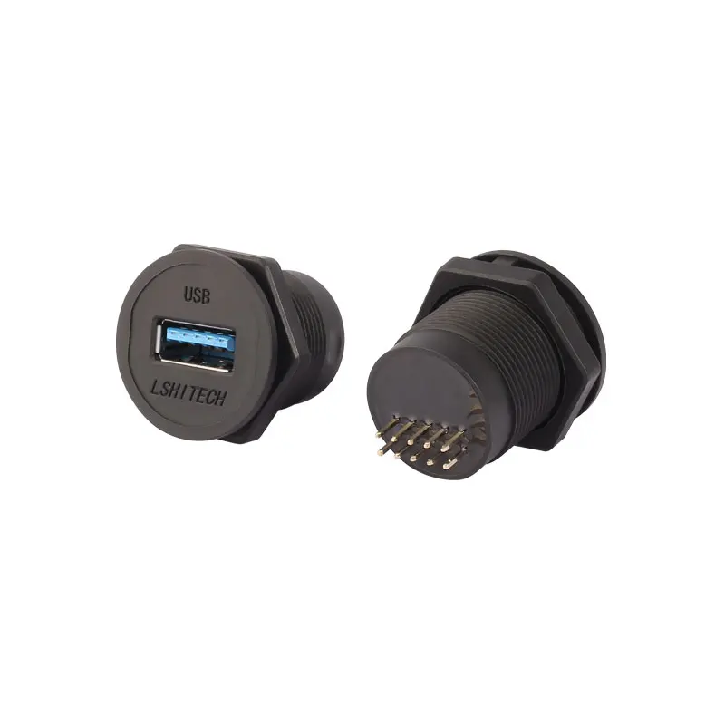 Lshitech M22.5 USB3.0 Connector 10Gbps Embedded Panel Mount Pass Through/Solder Female Socket Connector for Industrial Equipment