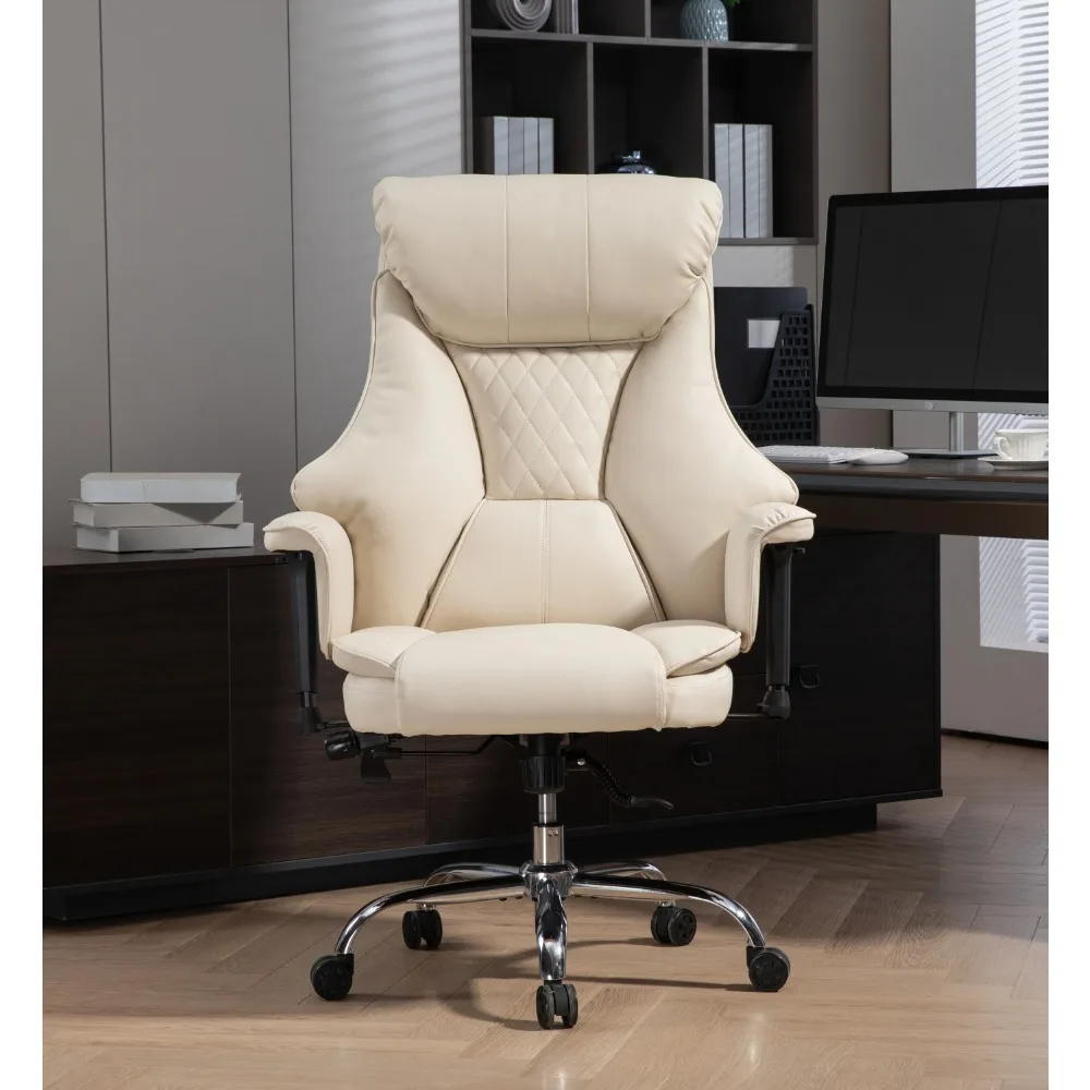

PU Leather Upholstered Adjustable Height 360°Swivel Lifting Handrail Home Office Desk Chair with Lumbar Support