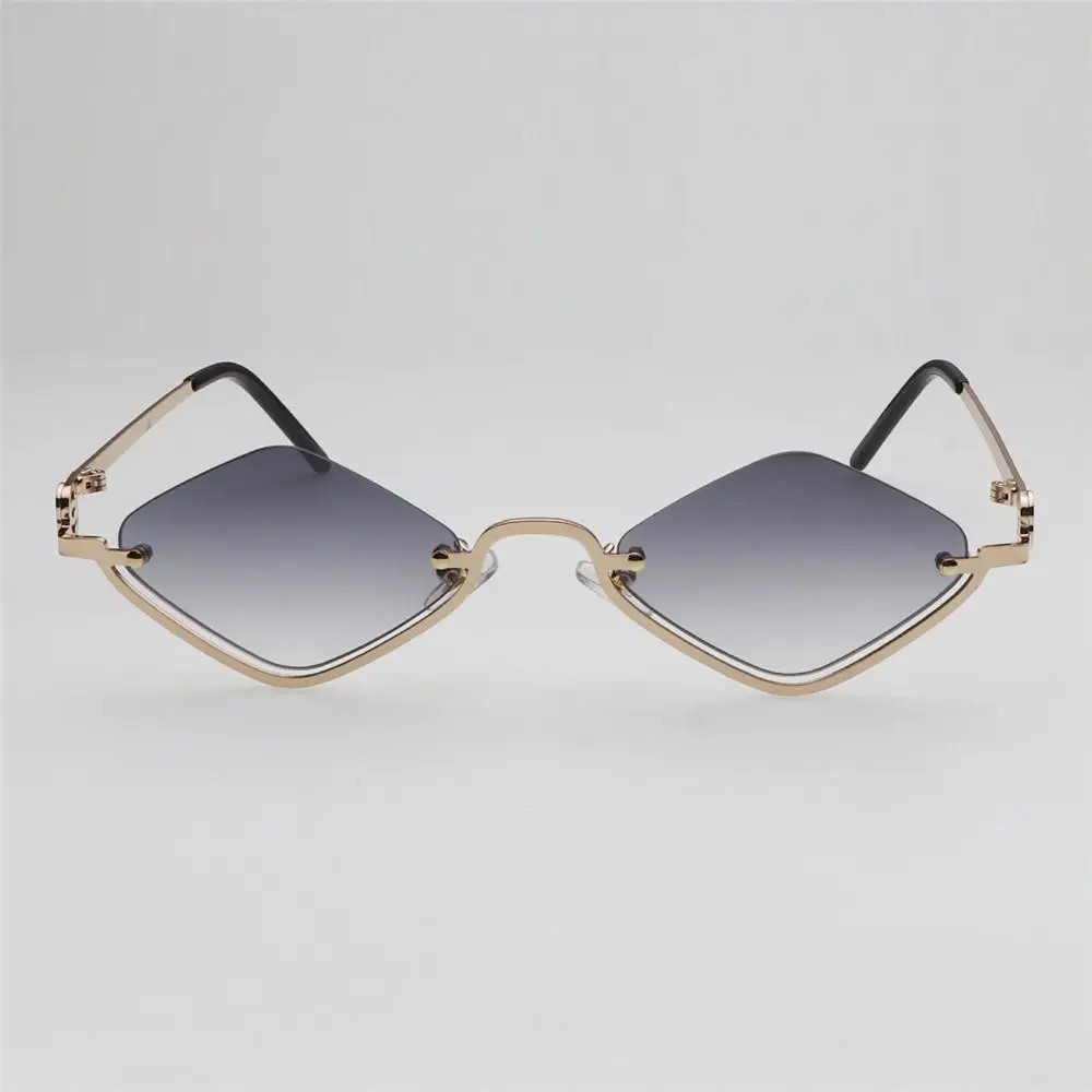 Cool Diamond-Shaped Women's Sunglasses Small Hip Hop Vintage Shades Metal Narrow Half Frame Sun Glasses for Women & Men