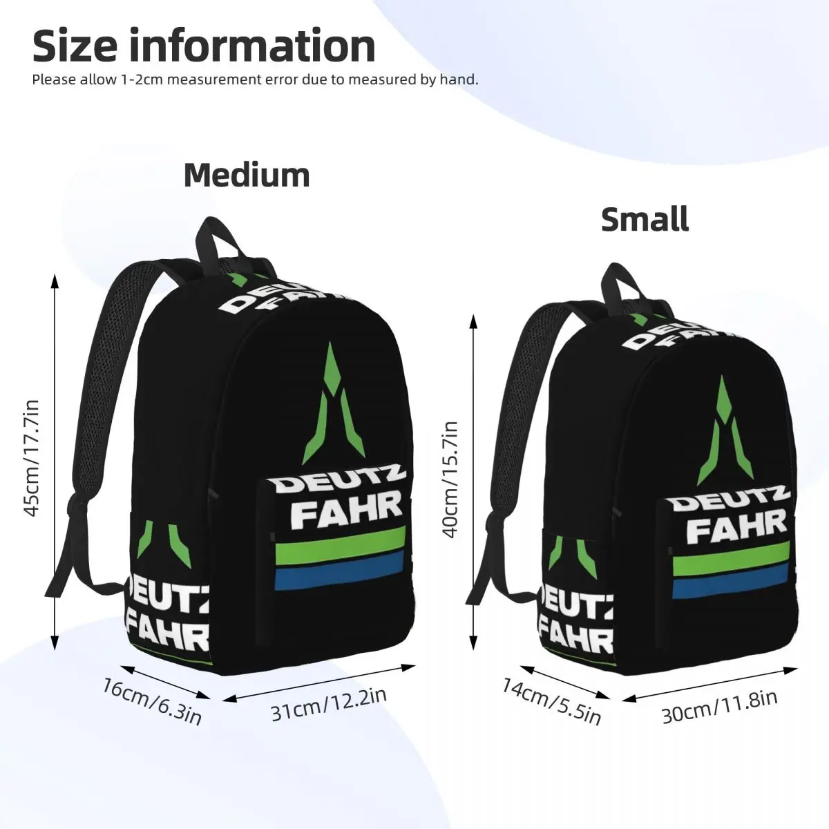 Deutz Fahr Logo Merchandise Backpack Daypack Large Capacity Children BookBag School Bag Shoulder Bags for Men Women