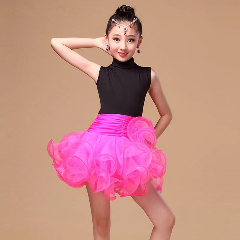 

Детский комплект юбки для латинских танцев — топ без рукавов с высоким воротником для девочек, пышная юбка, танцевальный зал, танго и ча-ча