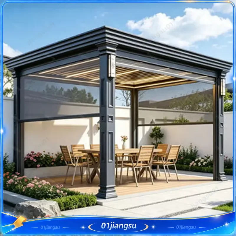 Luxury Motorized Bioclimatic Aluminum Pergola Outdoor Garden Gazebo with Louvered Roof Modern Patio Canopy Waterproof