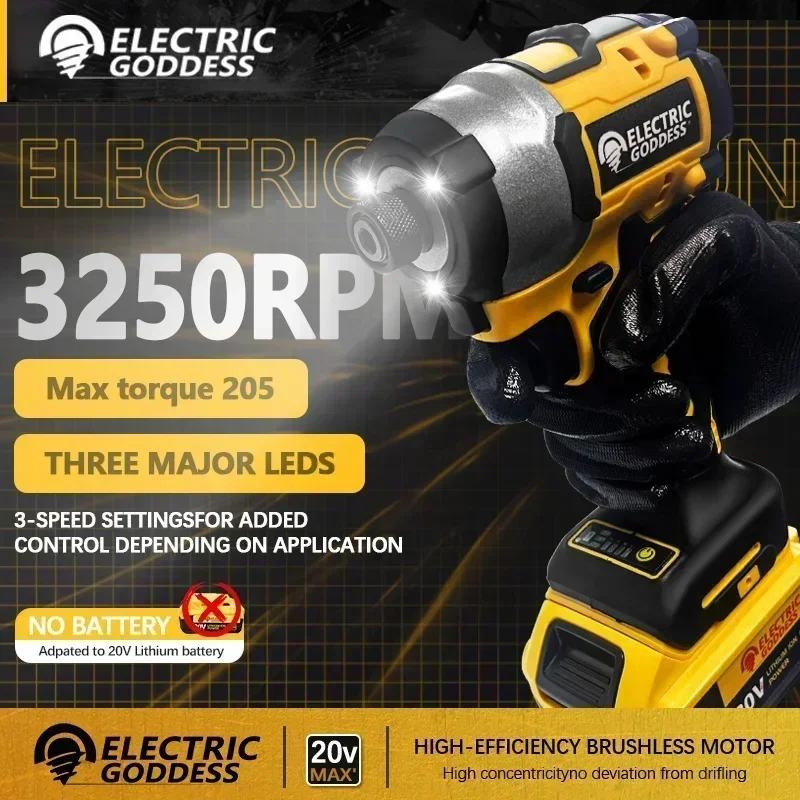 3250RPM Cordless Lithium DCF850 Electric Screwdriver Brushless Motor Compact Power Tool Fit 20V Dewalt Battery