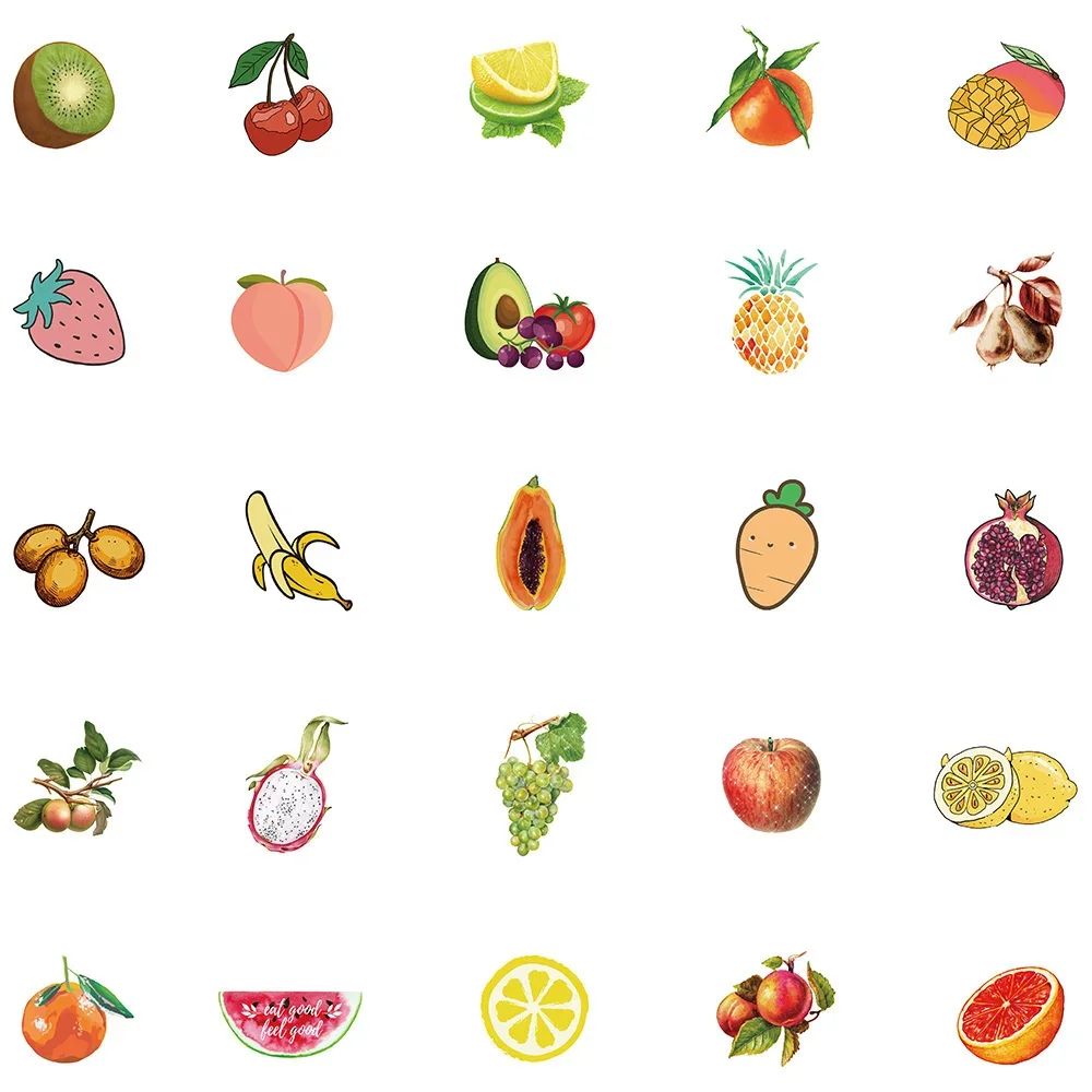 100PCS Cartoon Fruit Apple Watermelon Banana Sticker Personalized Toy  Luggage Laptop iPad Phone Case  Decoration