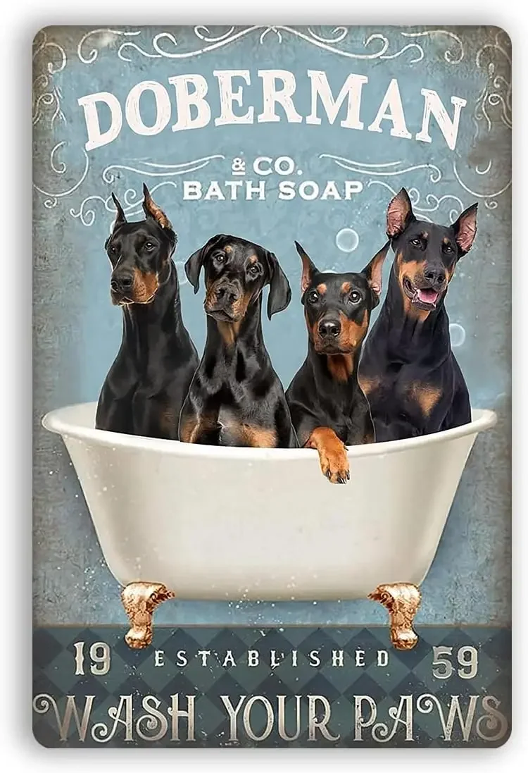 Bathroom Pictures Wall Decor Wash Your Hands Sign, Doberman Novelty Bathroom Parlor Restaurant Dog Club For Bathroom