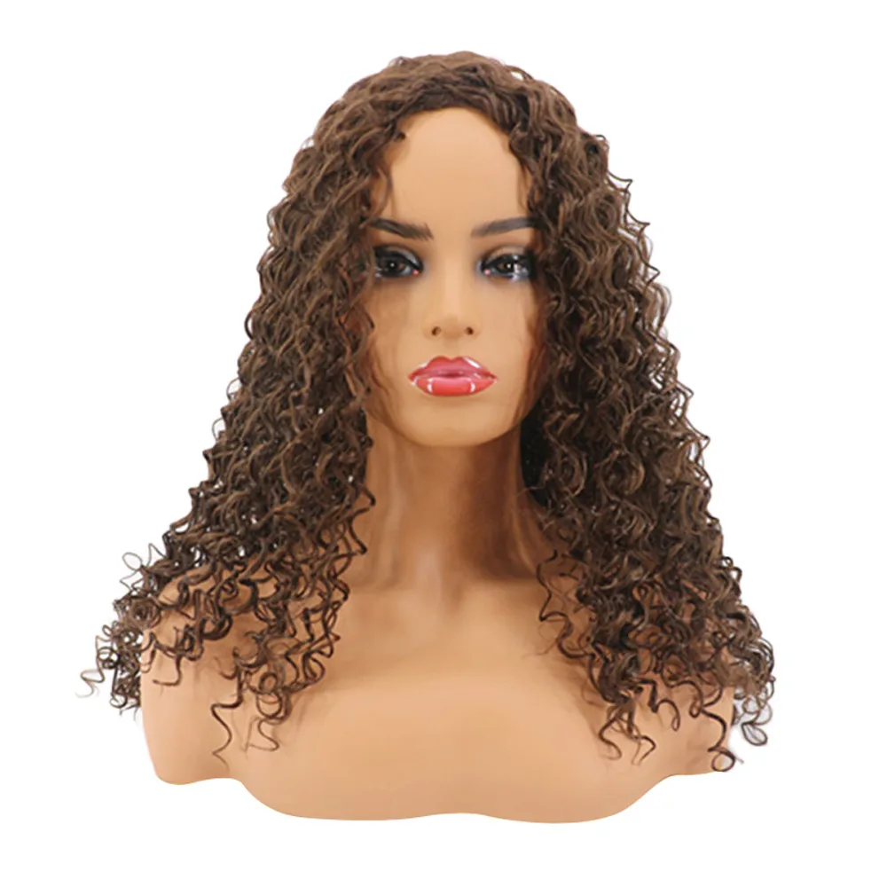 Peruki syntetyczne afro kinky curly średniej długości dla czarnoskórych kobiet, naturalne czarno-brązowe włosy w stylu water curl, odporne na ciepło włókno, peruki cosplay.