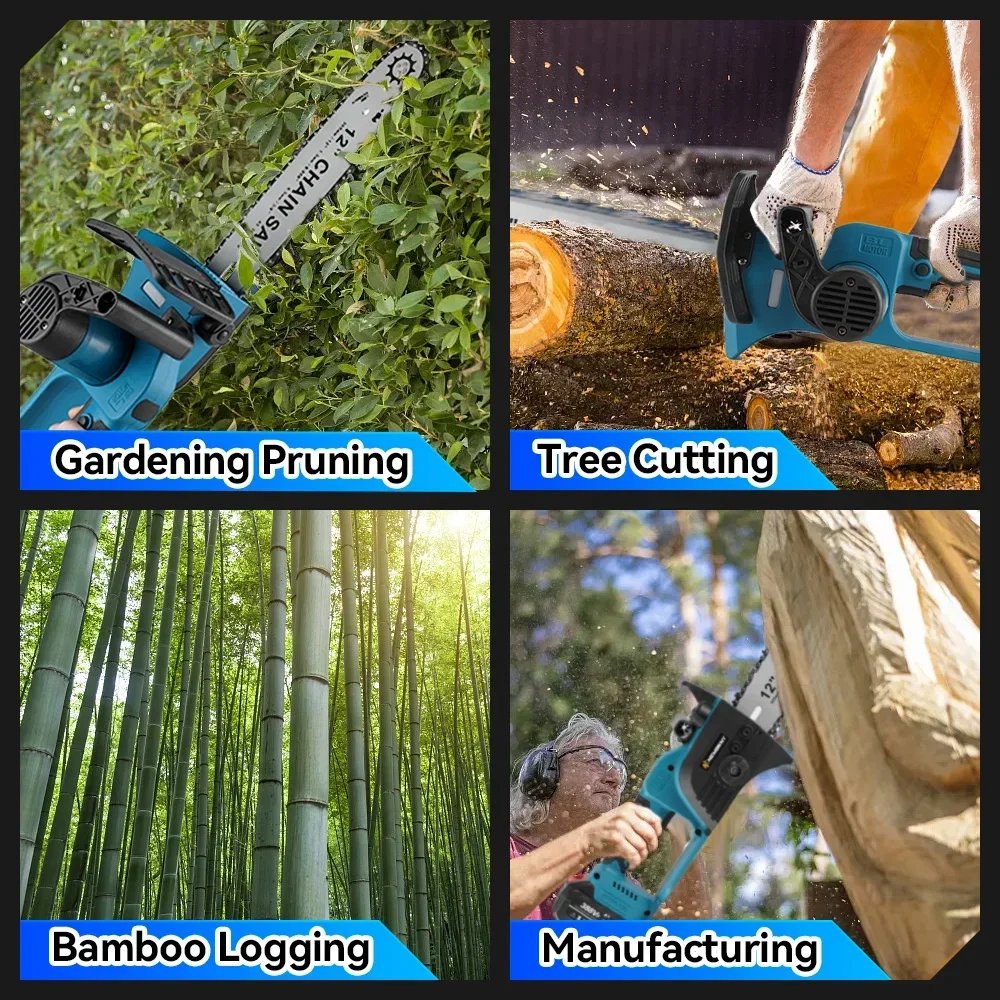 Yofidra 12'' 2000W Brushless Electric Saw Cordless Woodworking Garden Cutting Logging Machine Power Tools For Makita 18V Battery