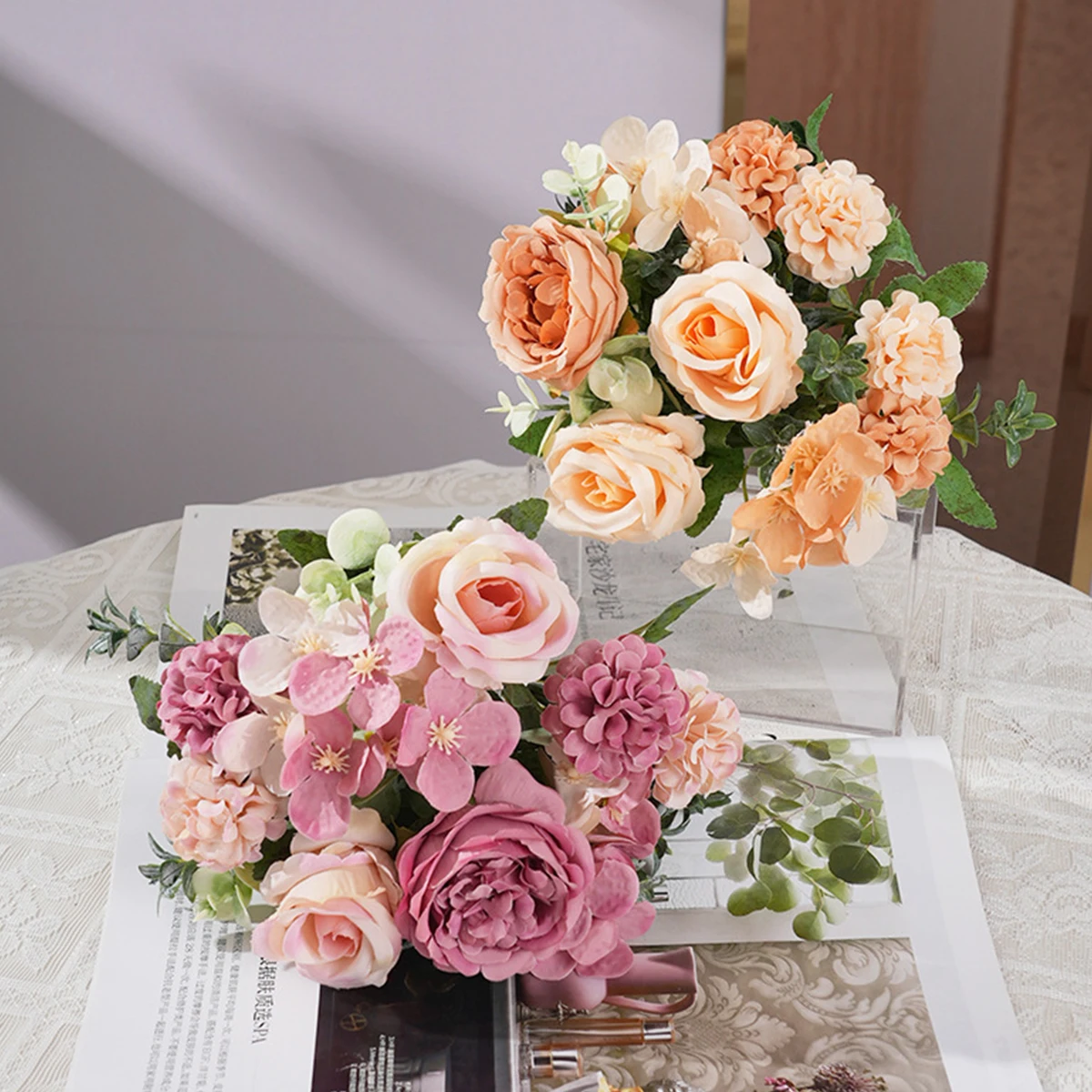 10 Stück Künstliche Blumen aus Seide, Pfingstrosen, Hortensien, für Hochzeit, Garten, Hof, Bogen, Heimdekoration, Vase, Festkranz, Blumenarrangement, DIY-Geschenk – Detail 3