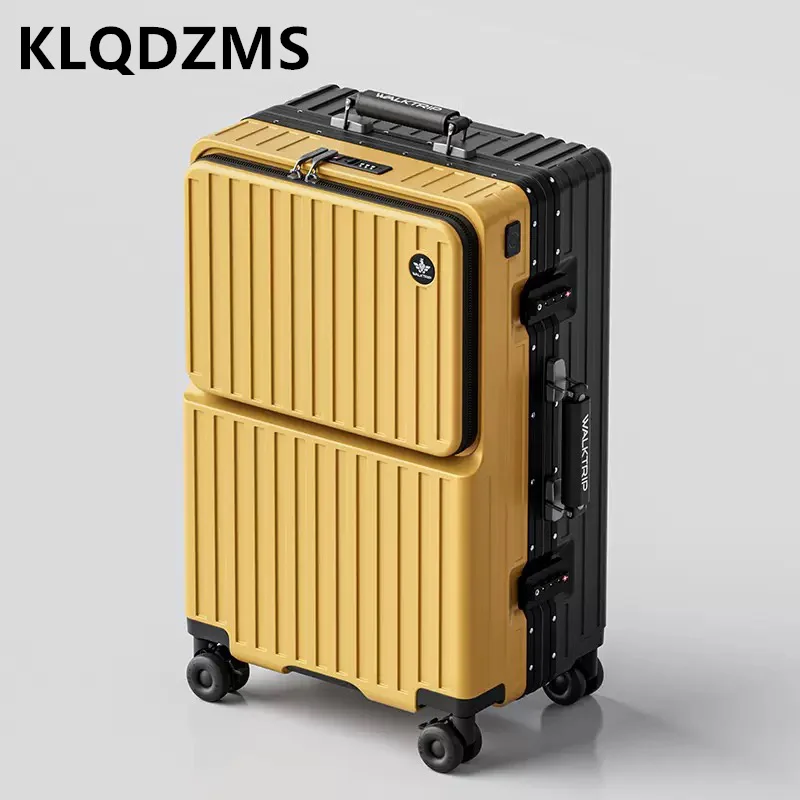 

KLQDZMS Travel Luggage Aluminum Frame Boarding Case 20 Inch Front Opening Laptop Boarding Case USB Charging Suitcase On Wheels