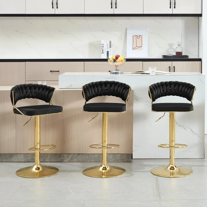 

Height Adjustable Bar Stool Velvet Bar Chair Hand-Woven Backrest Rotatable Bancos Barra De Cocina High Bar Stool Kitchen Benches