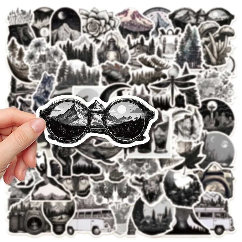 10/30/60pcs Cool Black White Outdoor INS Style Cartoon Stickers Decals Toy Skateboard Laptop Motorcycle Phone Waterproof Sticker