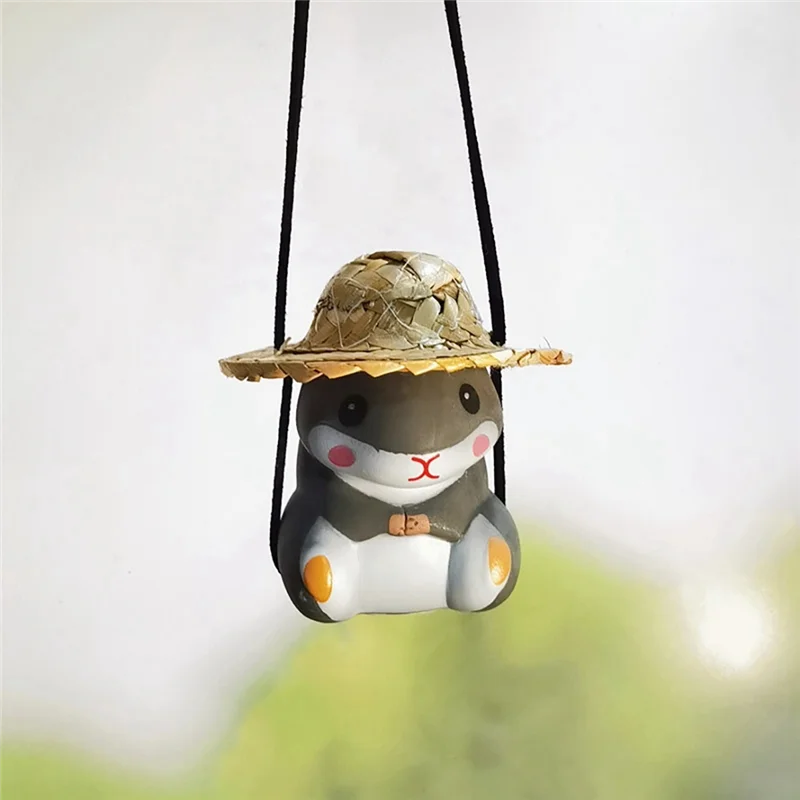 3PCS Interesting Swinging Straw Hat Cartoon Pendant Car Hanging Ornament for Rear View Mirror Car Pendant Hanging Swing