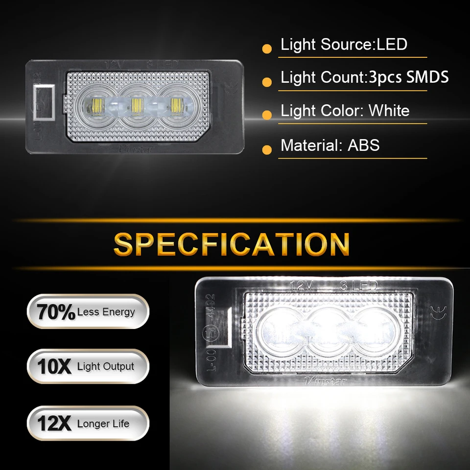ANGRONG luz LED para placa de matrícula, Canbus sin Error, blanco, 12V