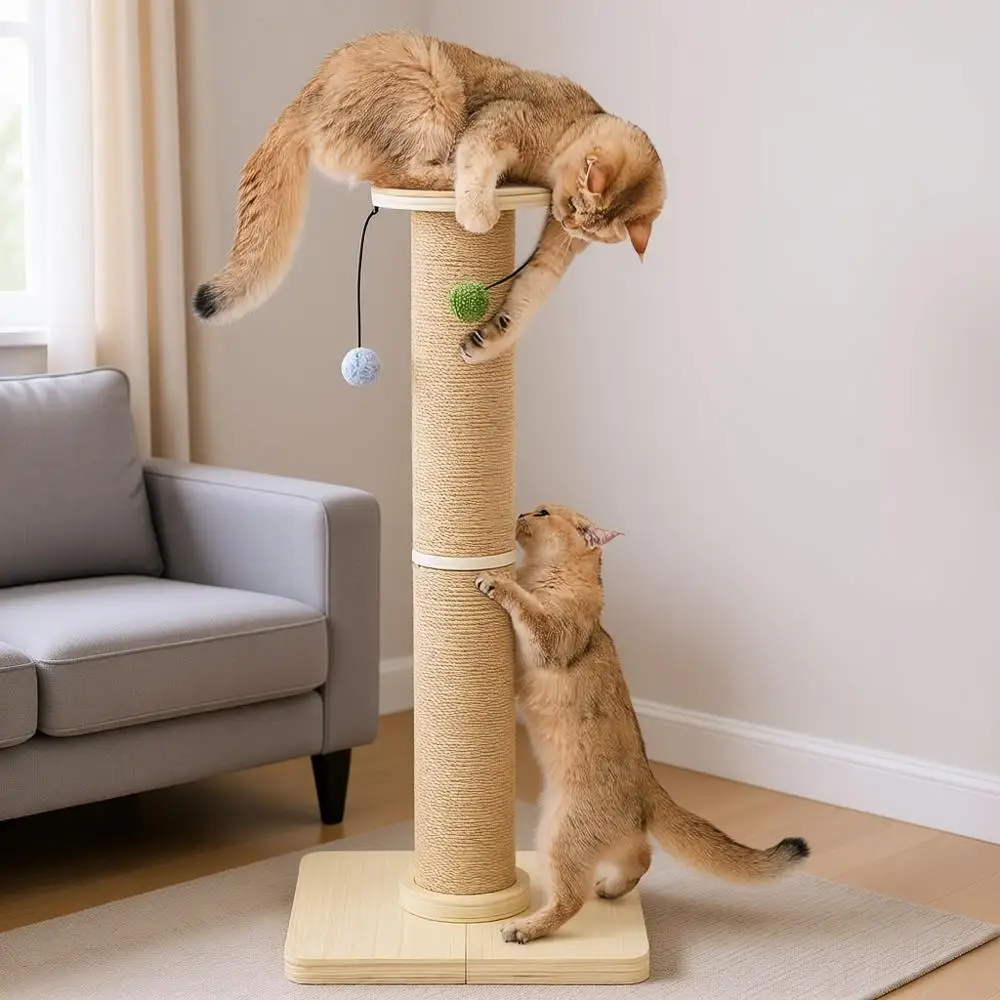 

35'' Tall Cat Scratching Post, 4.7'' Large Scratch Post with Thicken Wooden Base for Indoor Cats Adults, Sisal Scratcher Top & D