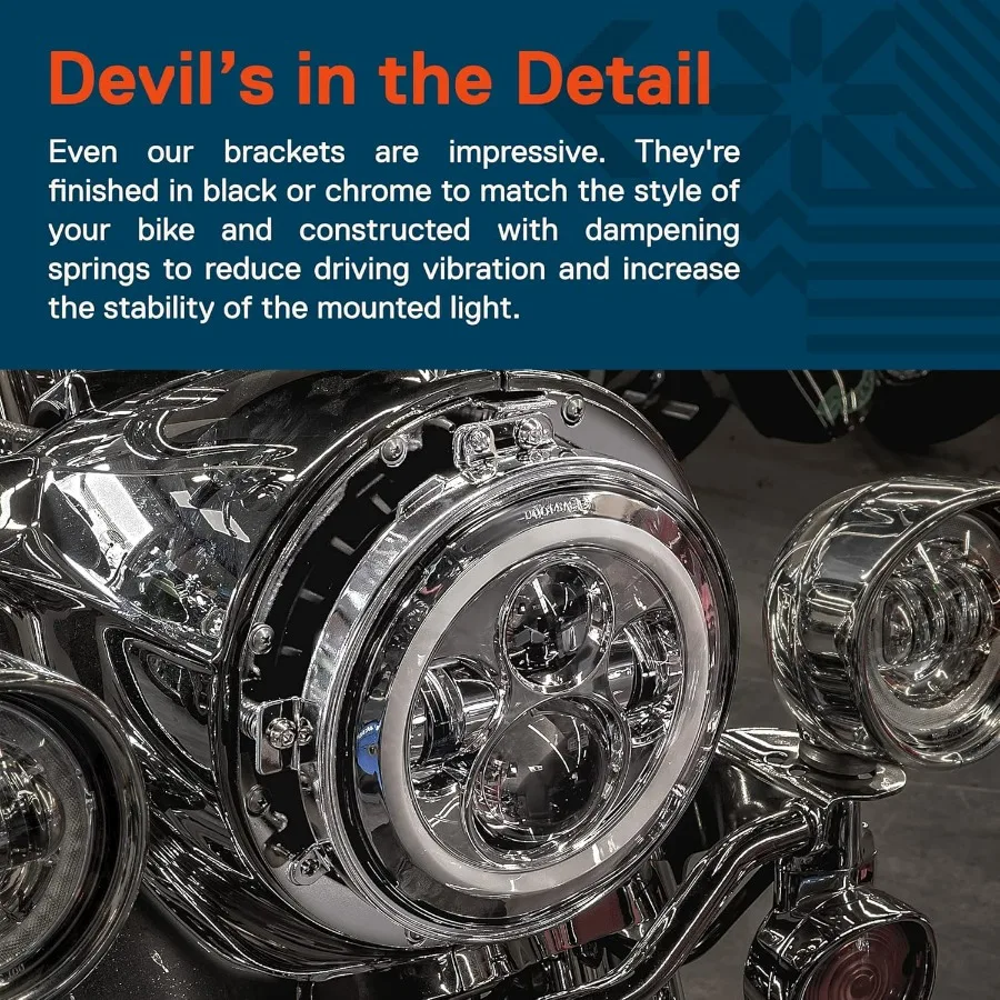TRUE MODS 7" LED Headlight 4.5" Passing Light for Harley Davidson + Chrome Mounting Bracket H4 Plug n Play For Road King Electra view 4
