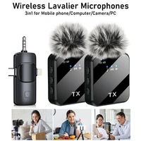 Micrófono Lavalier inalámbrico 3 en 1 para cámara, iPhone, Android, micrófono para grabación de vídeo, micrófono de reducción de ruido Podcast