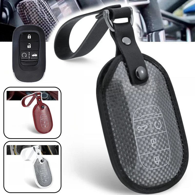 Carbon Fiber Car Remote Smart Key Case Cover Holder Bag With Keychain For Honda Sport SI EX EX-L Accord Civic Vezel