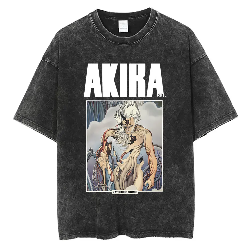 

Anime Akira Retro Washed T Shirt Japanese Science Fiction Cartoon Movie Shotaro Kaneda T-shirt Men Fashion Y2k O-collar T-shirts