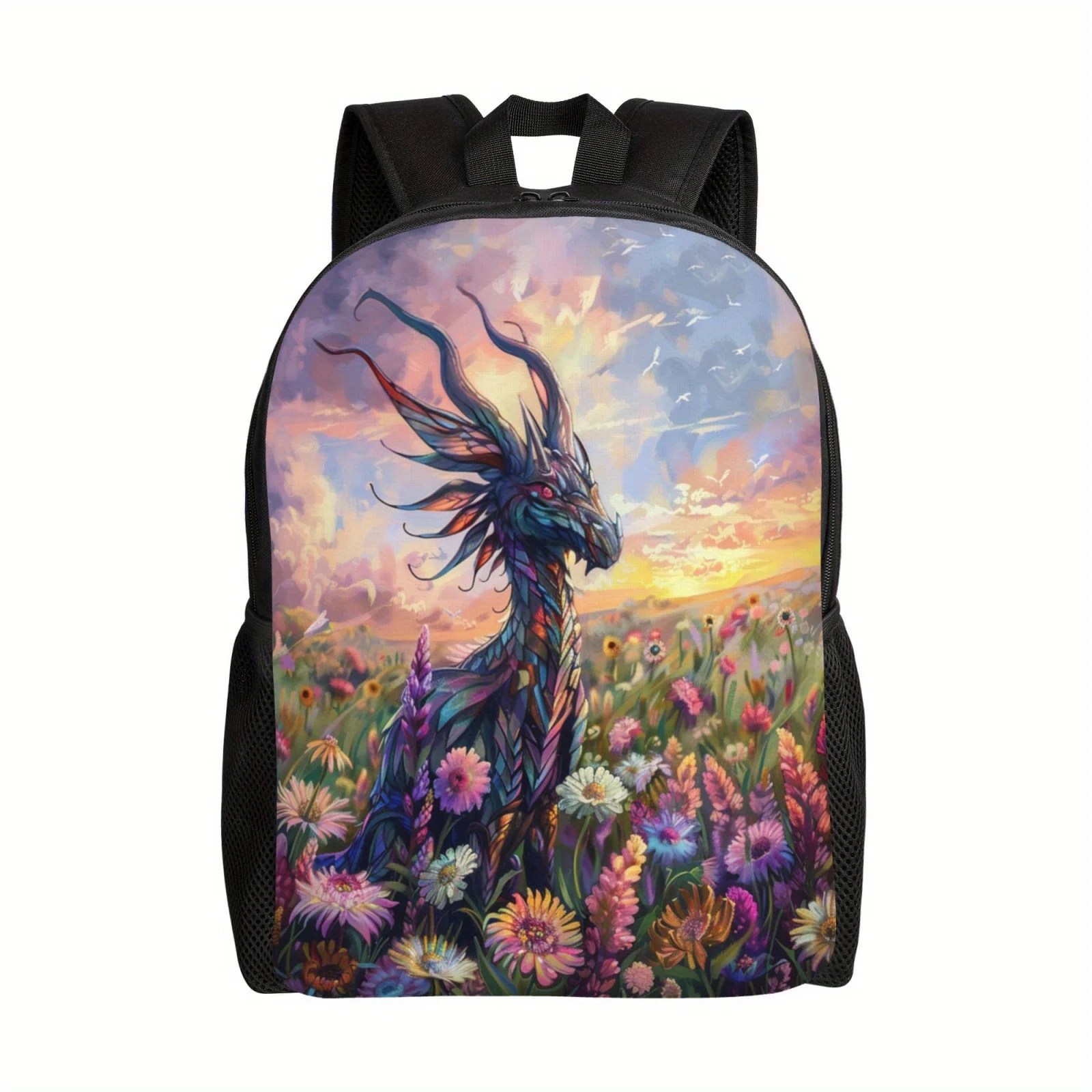 A street style backpack with a dragon pattern, suitable for both men and women for outdoor use, casual travel backpack