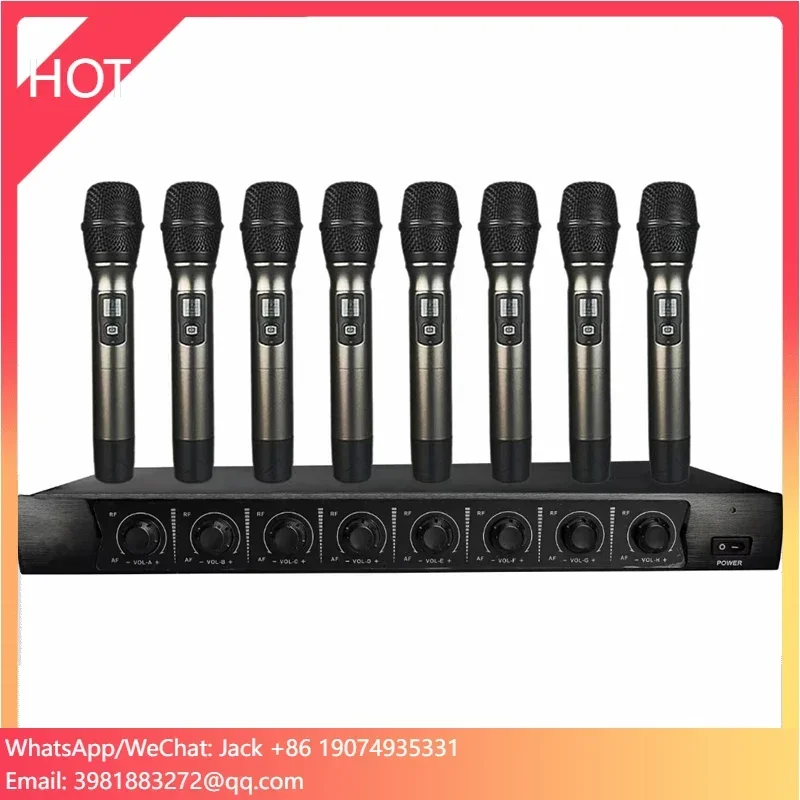 

Professional 8 Channel UHF Wireless Microphone System With Four Handhelds Headsets Dynamic Mic