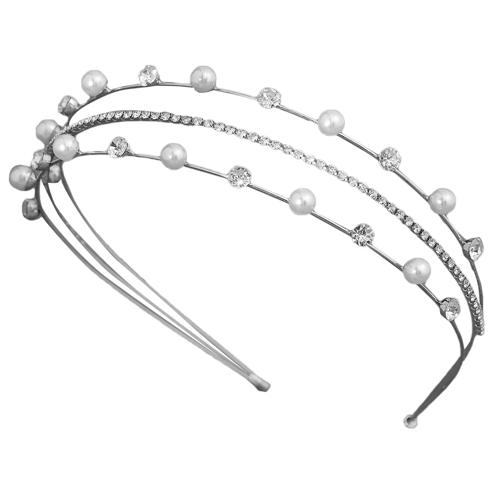 

Pearl Rhinestone Bridal Headband Multi-Layer Glitter Wedding Hairband Party Headpiece Comfortable Women Hair Hoop