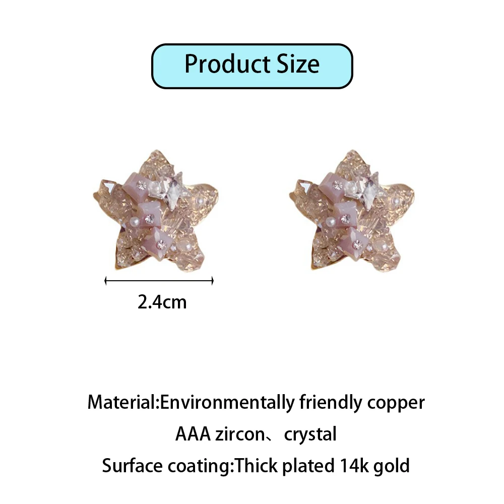 Light Luxury 14k Gold Plated Zircon Crystal Pentagram Stud Earrings For Women Wedding Party Exquisite Fashion Jewelry Gift