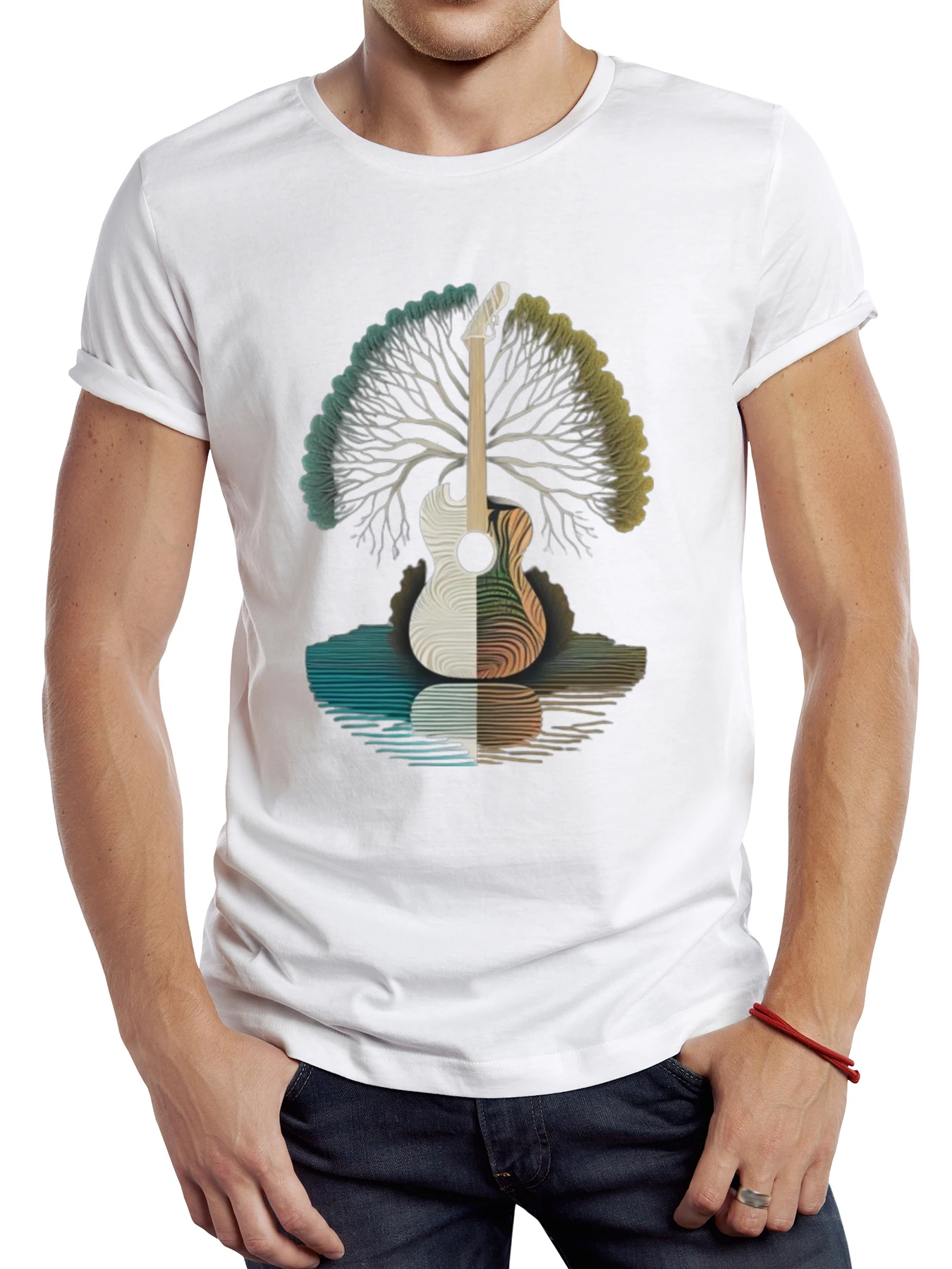 

FPACE Viintage Concert of Nature Men T Shirt Graphic Vintage Nature Guitar Sport Cloth Guitar Tree Tops Hipster Tee