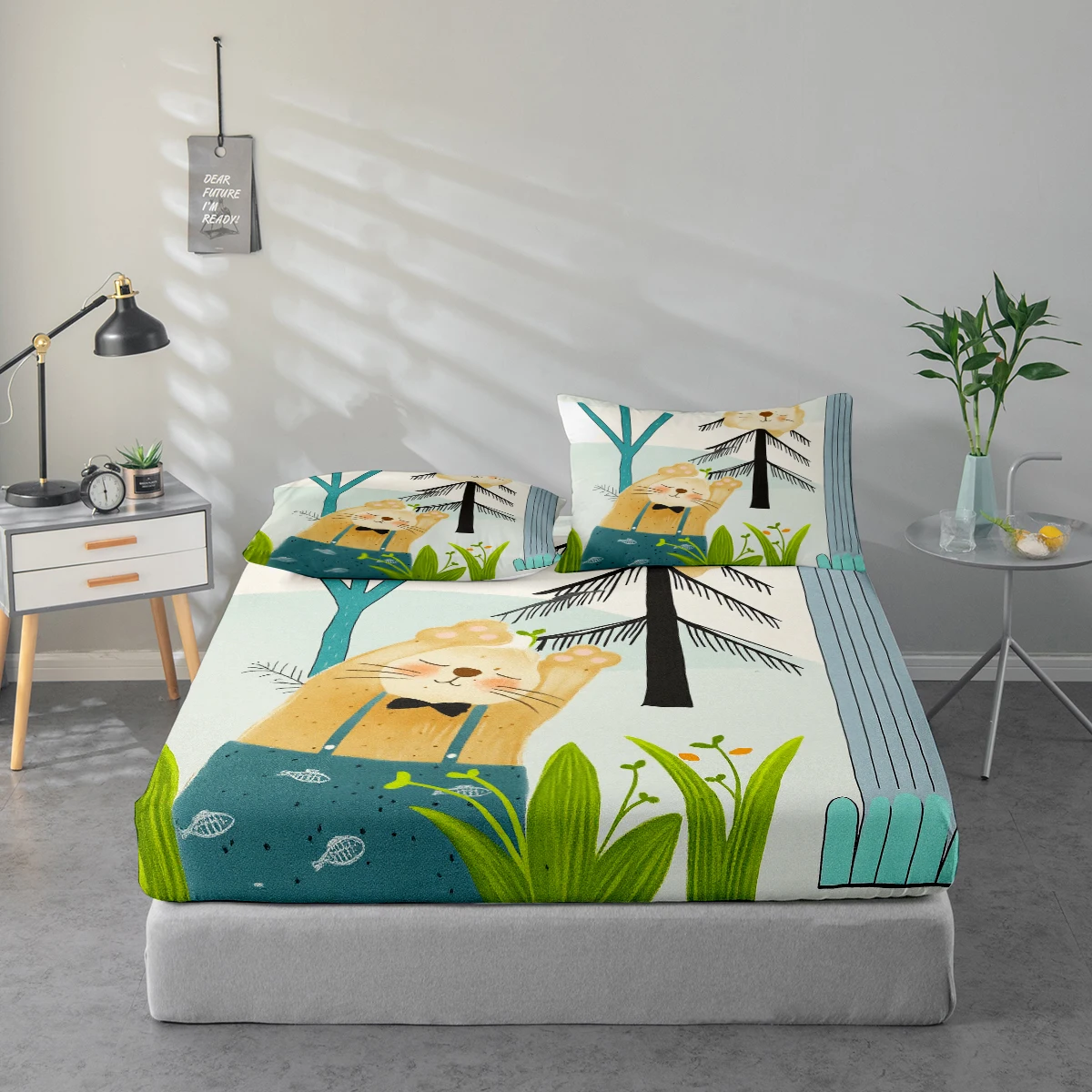 Juego de sábanas con estampado de osos, protector de colchón y funda de almohada, juego de sábanas con estampado de alta definición que incluye 1 sábana + 1 o 2 fundas de almohada (60*100cm y 72*132cm son 1 funda de almohada, el resto de los tamaños son 2