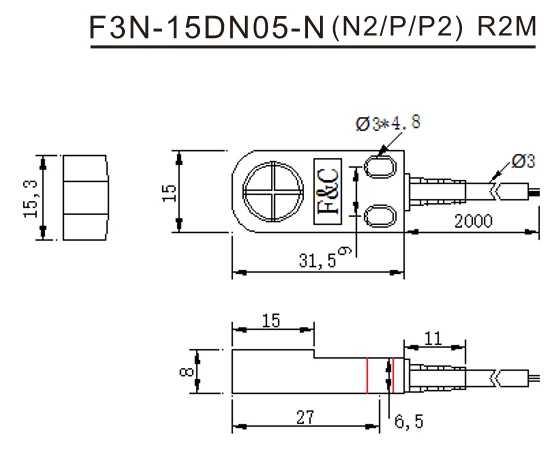Small Square 600HZ R2M F3N-15DN05-N 12~ 24VDC 5mm Proximity Sensor for Position Detection NPN PNP