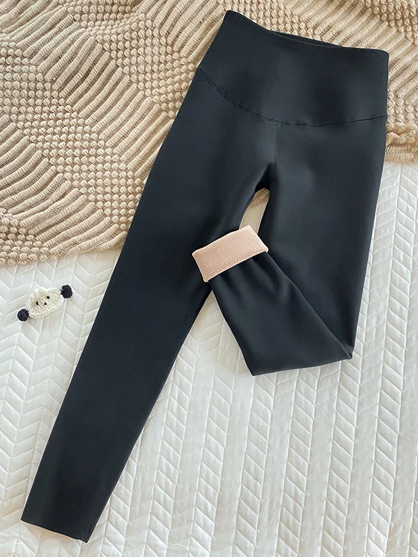plus Size Thiened Fce Warm Pants High Waist Slim Fit Bootcut Trousers Women's Outerwear Nine Points Small Foot Pants