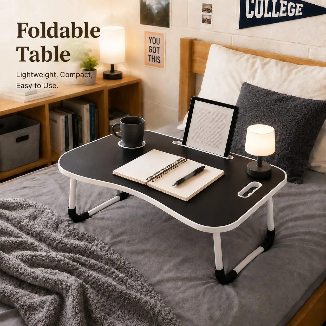 Foldable Laptop Bed Tray Table, Portable Multi‑Function Large Lap Desk With Cup Holder, Tablet Slot & Carrying Handle, Lightweight Fold‑Up Writing Reading Lap Tray For Working, Studying, Eating On Bed, Sofa And Couch