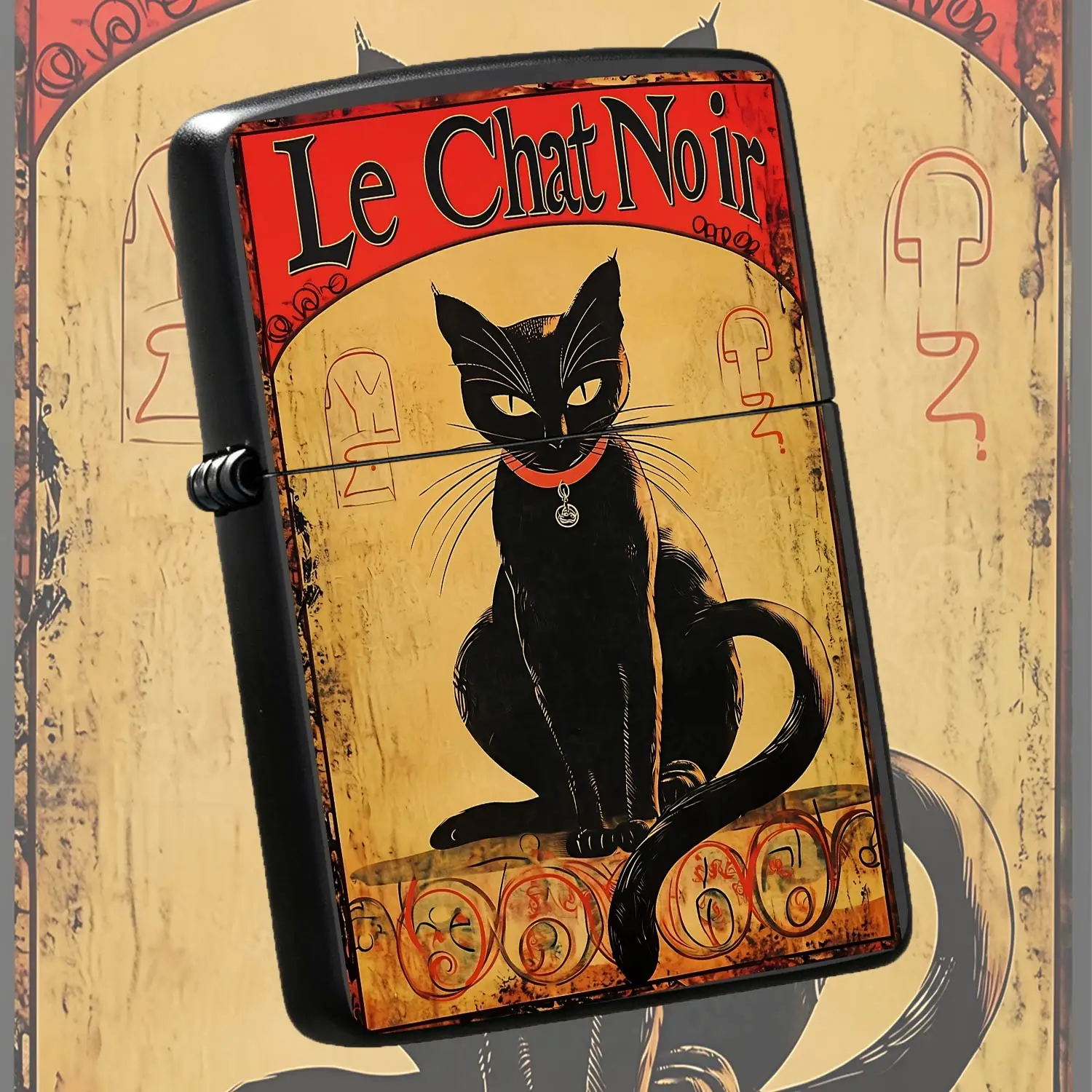 Vintage Le Chat NoirThemed Lighter, Classic Artistic Print Style Portable Ignition Accessory, Multi-scenario Daily Use Tool for Home Outdoor, Exquisite Creative Decorative Practical Gift for and Daily Carry A Humorous And Interesting Lighte