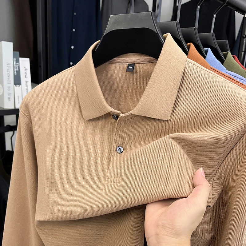 

100% хлопчатобумажная мужская рубашка с длинными рукавами POLO роскошный модный бренд простой чистый цвет осенью новая комфортабельный рекреационный лацкан футболка