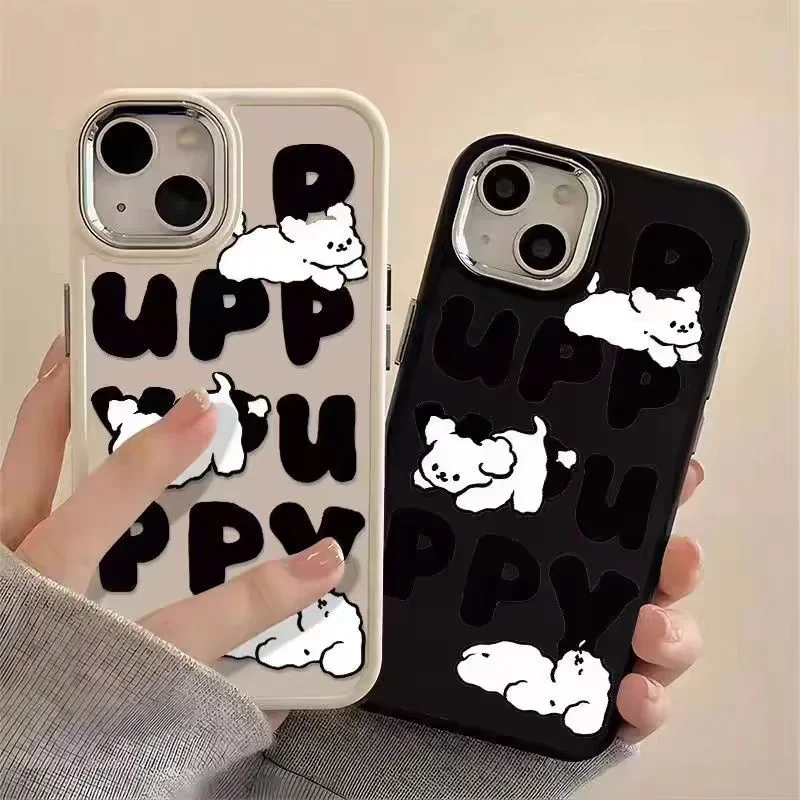 Cute Cartoon White Puppy Phone Case for IPhone 16 15 14 13 12 11 Pro Max XR X XS 14 15 7 8 Plus Soft Silicone Anti Fall Cover