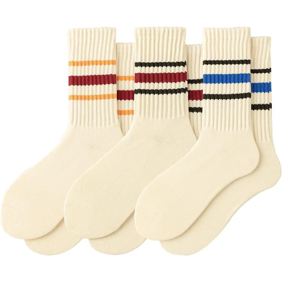 

3 Pairs Striped Crew Socks Retro Tube Socks Vintage Slouch Socks for Women Perfect for Casual Wear Office Outfits and Everyday