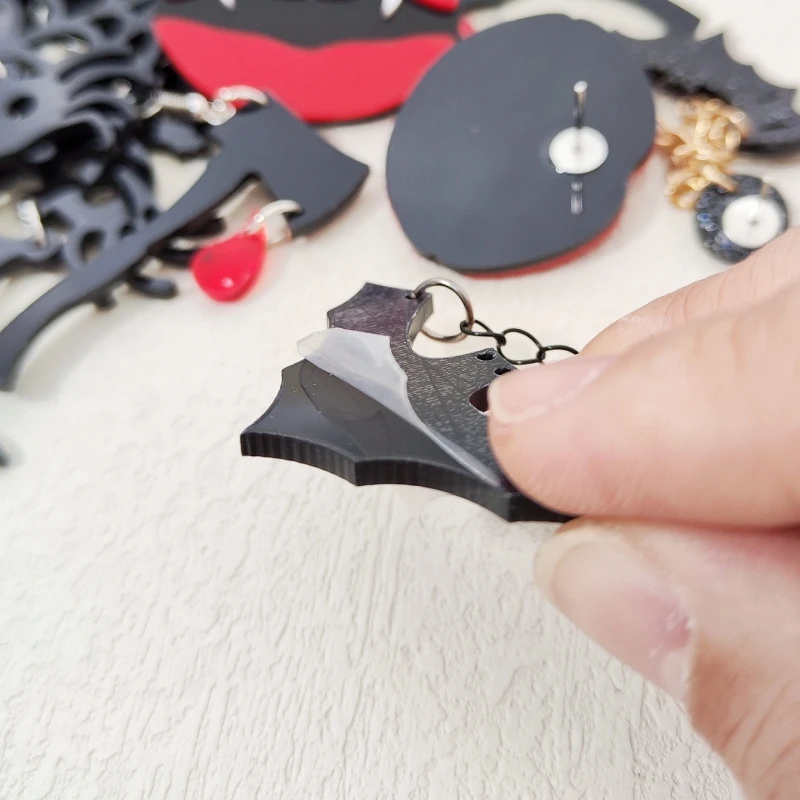 KUGUYS Halloween Dangle Black Earrings for Women Goth Bat Spider Axe Acrylic Gothic Jewelry Accessories