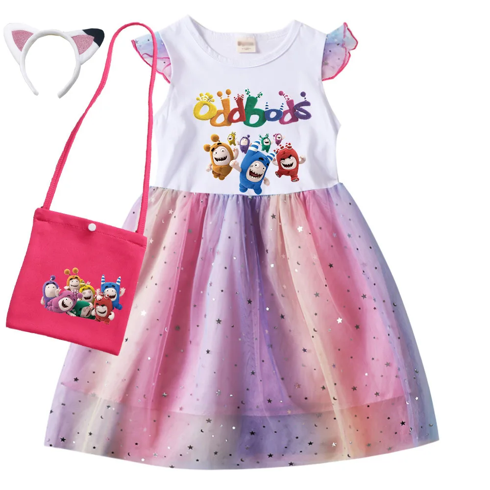 

Oddbods Clothes Children Halloween Party Dress for Kids Girl Short Sleeve Casual Dresses Fuse Bubbles Newt Pogo Slick Jeff Zee