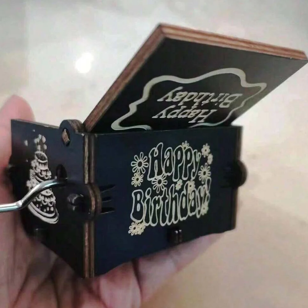 1pc, happy birthday hand-cranked music box custom creative painting, simple gift wooden music box for friends and family