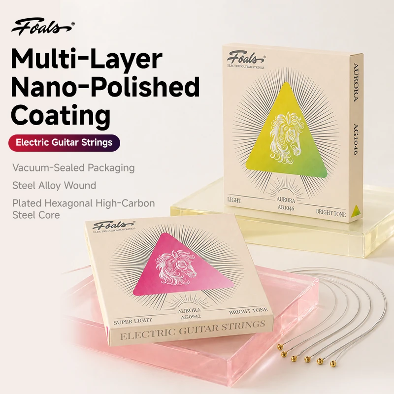 Foals Aurora Electric Guitar Strings Nano‑Polished Anti‑Rust Coated Full Guitar Set for Electric Guitar Performance & Practice