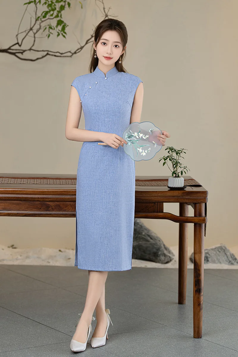 

Элегантные однотонные платья-ципао с воротником-стойкой, без рукавов, традиционная китайская одежда для вечеринок