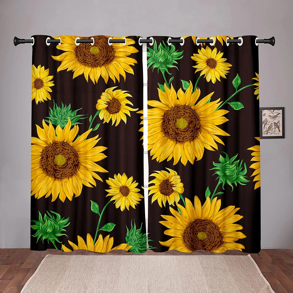 Sunflower Floral Vintage on Sale Blackout Window Curtain for Bedroom Living Room Bathroom Kicthen Door Thick High Shading New