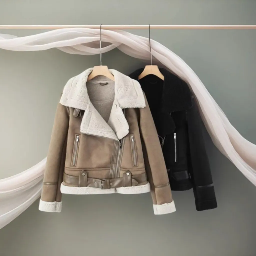 Damska ciepła kurtka z imitacji skóry, podszyta polarem, w stylu europejskim i amerykańskim, ocieplana bawełną i kaszmirem, pogrubiona odzież wierzchnia.