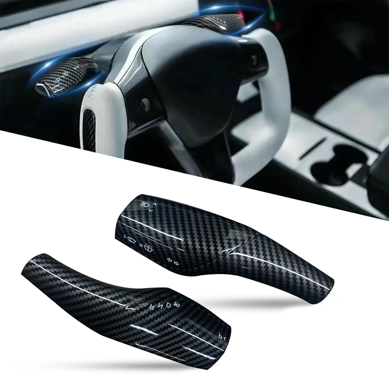 

2pcs Carbon Fiber Steering Wheel Column Cover for Tesla Model 3 Model Y Car Shift Paddle Decorative Cover Gear Lever Accessories