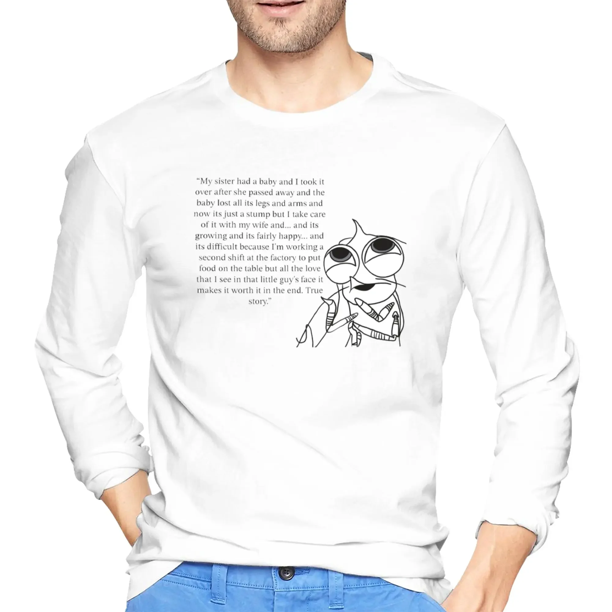 

Shark Tales Shrimp Quote Men's Long Sleeved T-shirt Breathable Round Neck T shirts Spring and Autumn Men tops