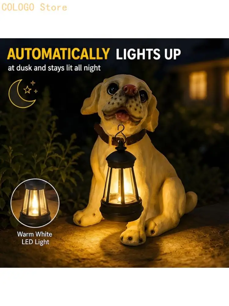 Dog Garden Figure with Hanging Light for Porch and Entry Use D0LD